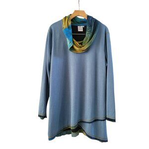 Parsley & Sage Green blue Cowl neck tunic top size XL lagenlook art to wear